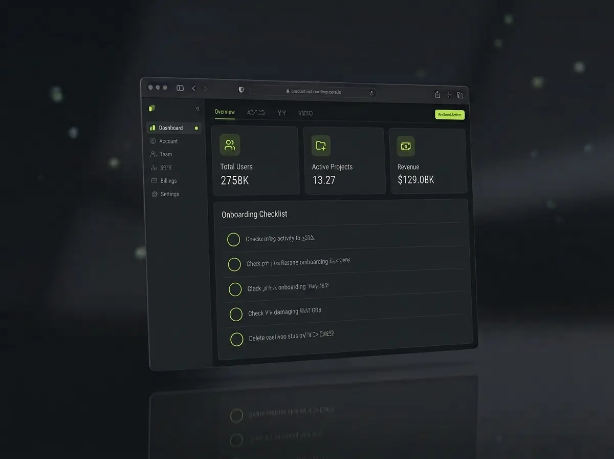 MVP product dashboard mockup with summary cards and an onboarding checklist